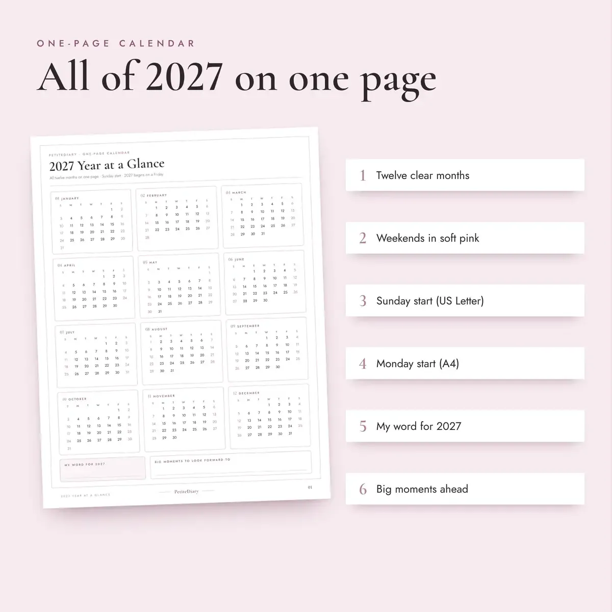 2027 Calendar One Page, image 3