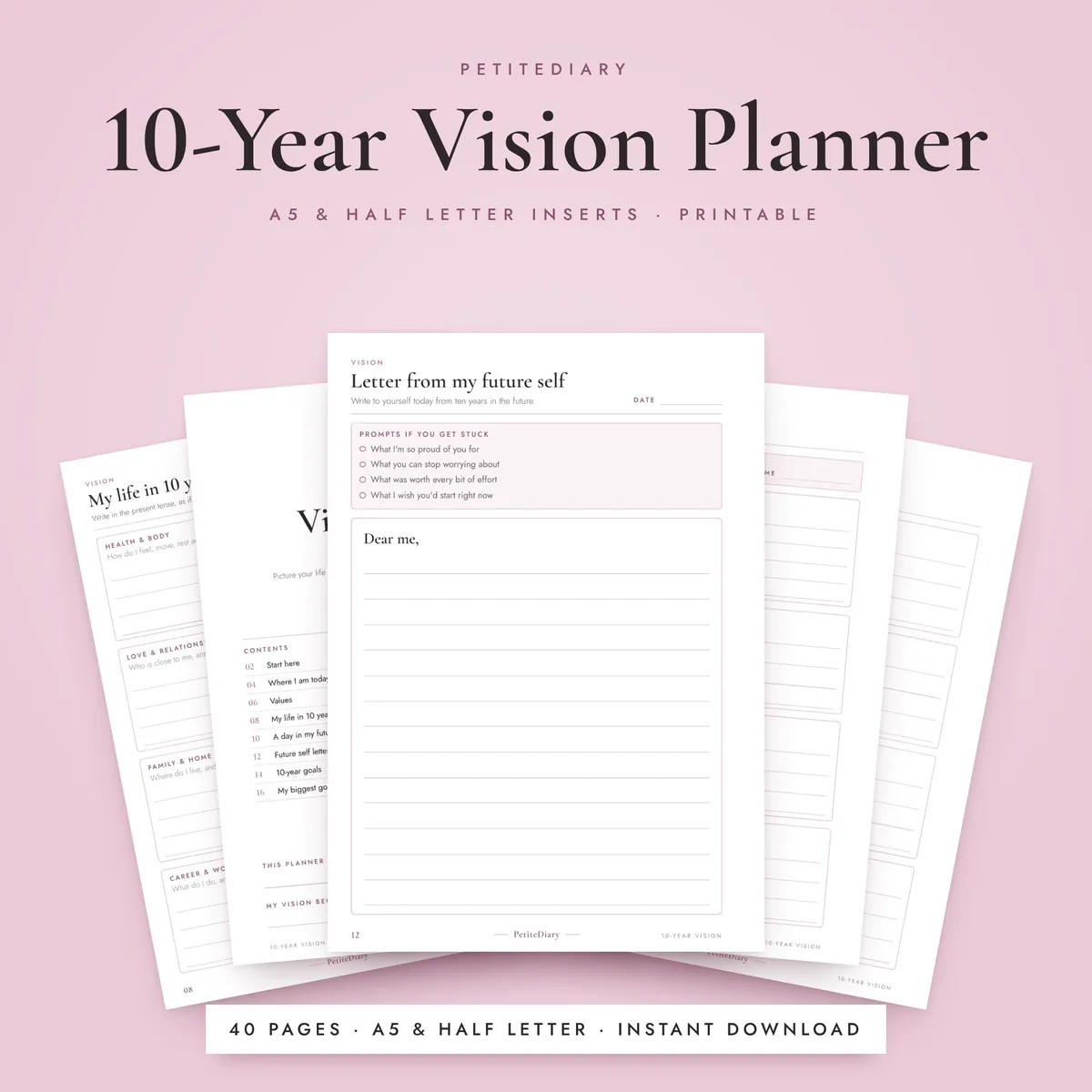 10 Year Vision Planner A5 & Half Letter Inserts