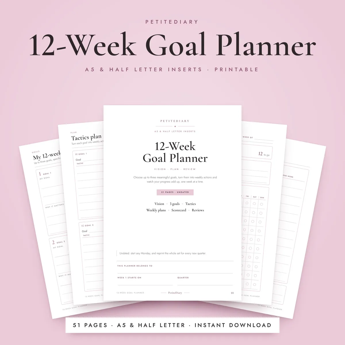 12 Week Goal Planner A5 & Half Letter Inserts