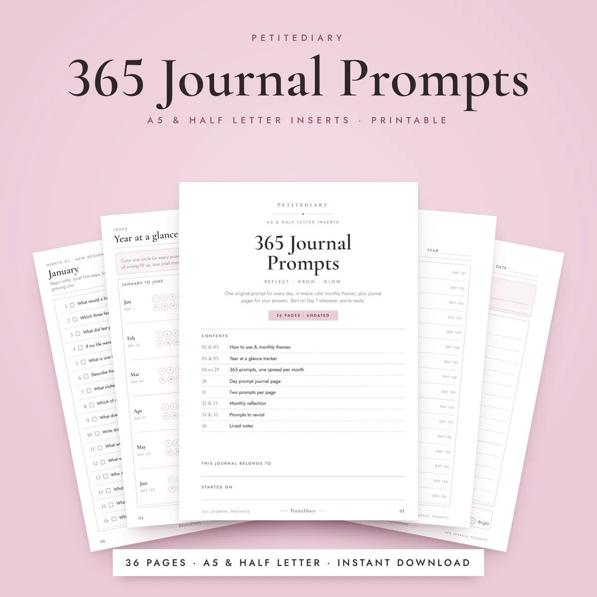 365 Journal Prompts A5 & Half Letter Inserts