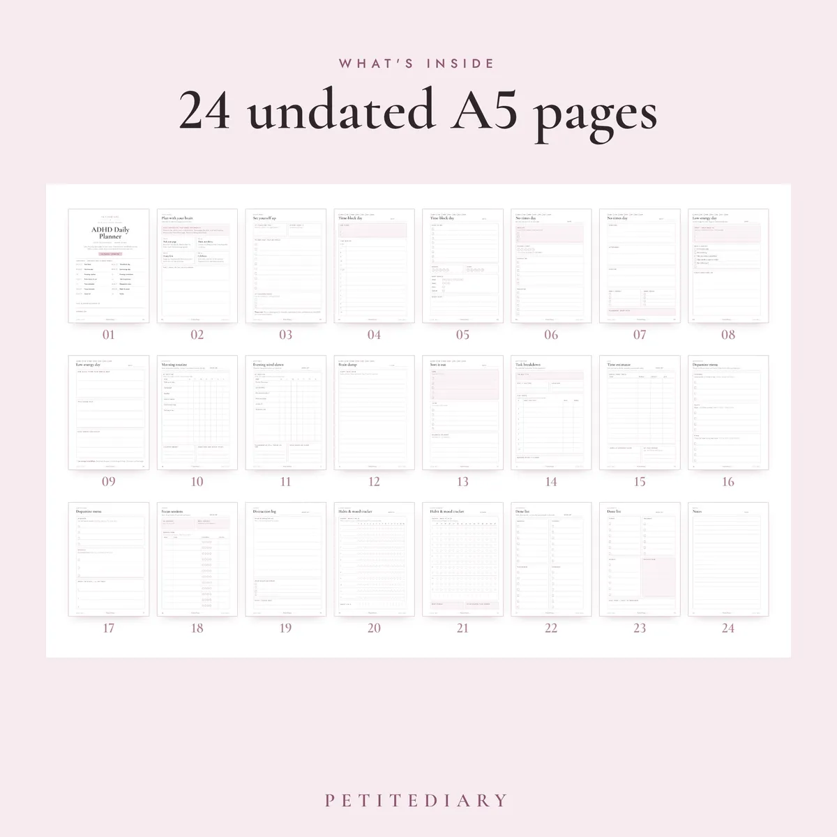 ADHD Daily Planner A5 & Half Letter Inserts, image 2