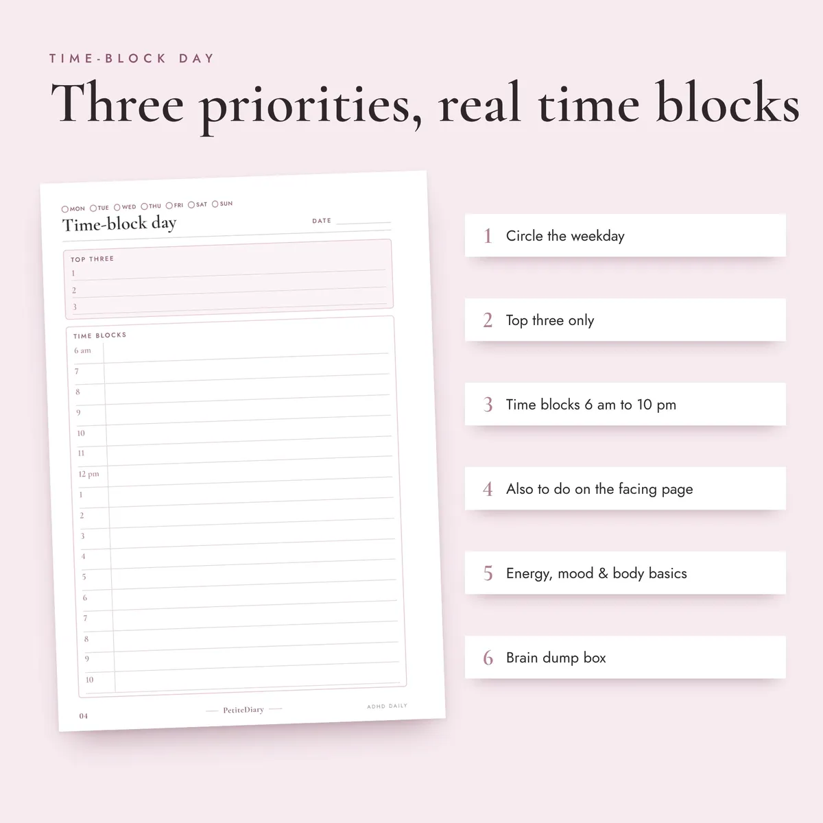 ADHD Daily Planner A5 & Half Letter Inserts, image 3