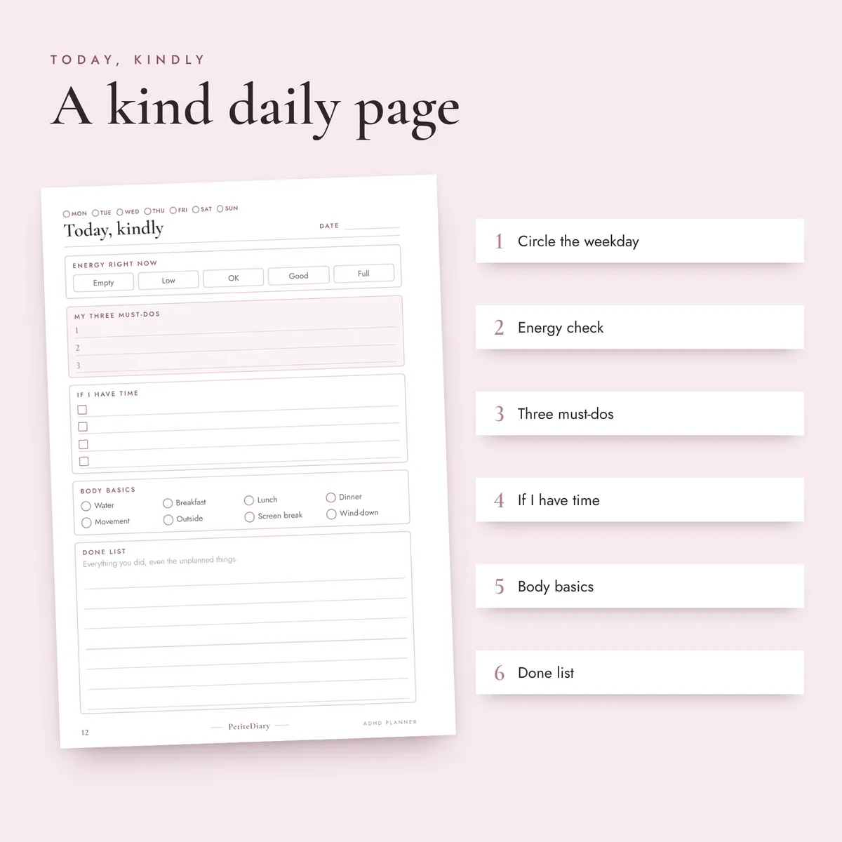 ADHD Planner for Adults A5 & Half Letter Inserts, image 3