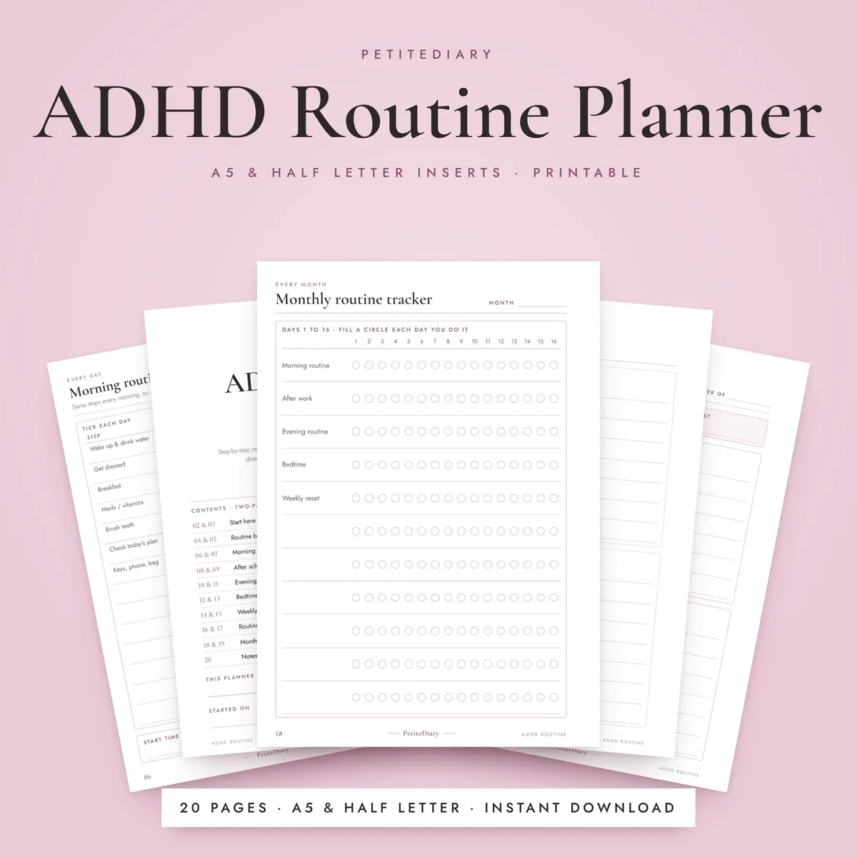 ADHD Routine Planner A5 & Half Letter Inserts