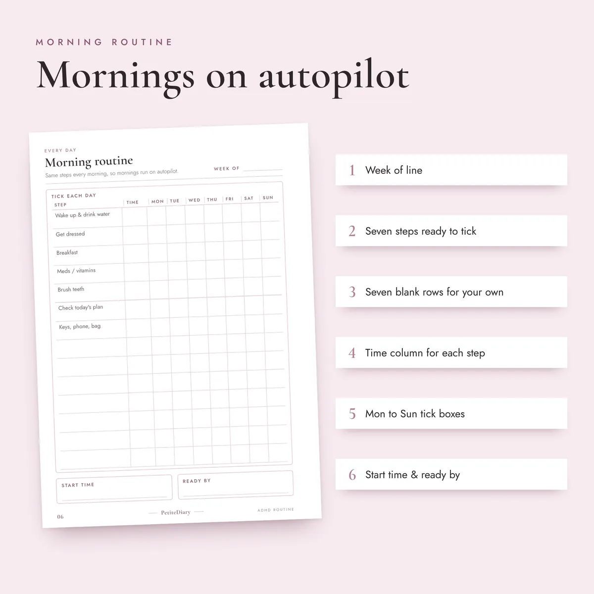 ADHD Routine Planner A5 & Half Letter Inserts, image 3