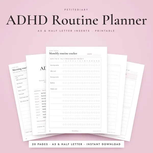 ADHD Routine Planner A5 & Half Letter Inserts