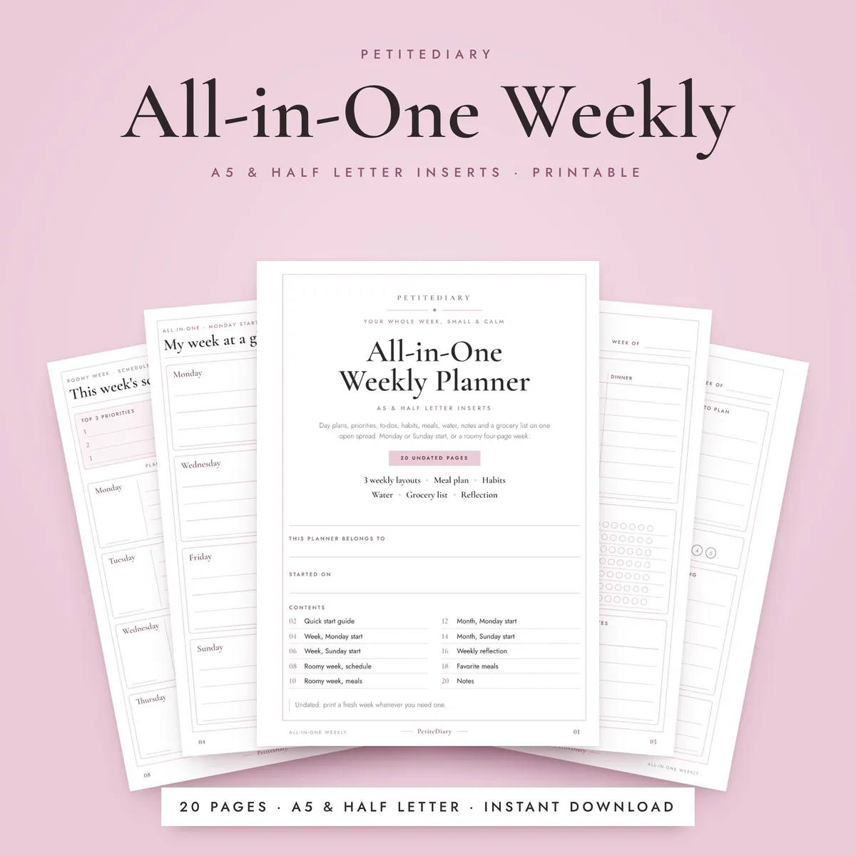 All in One Weekly Planner A5 & Half Letter Inserts