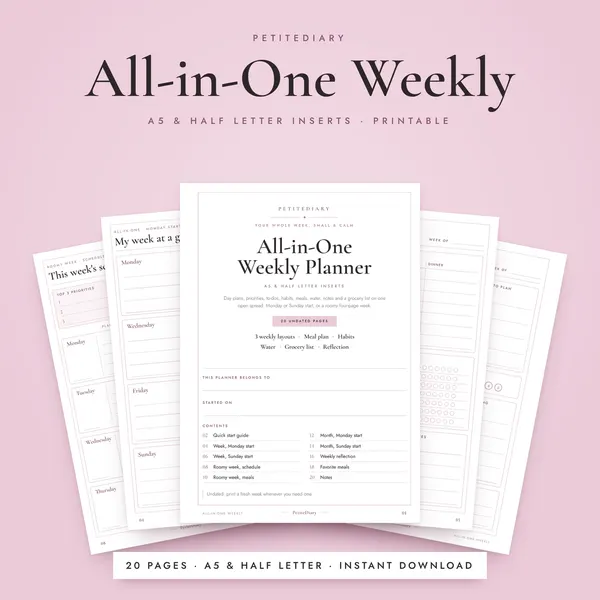 All in One Weekly Planner A5 & Half Letter Inserts