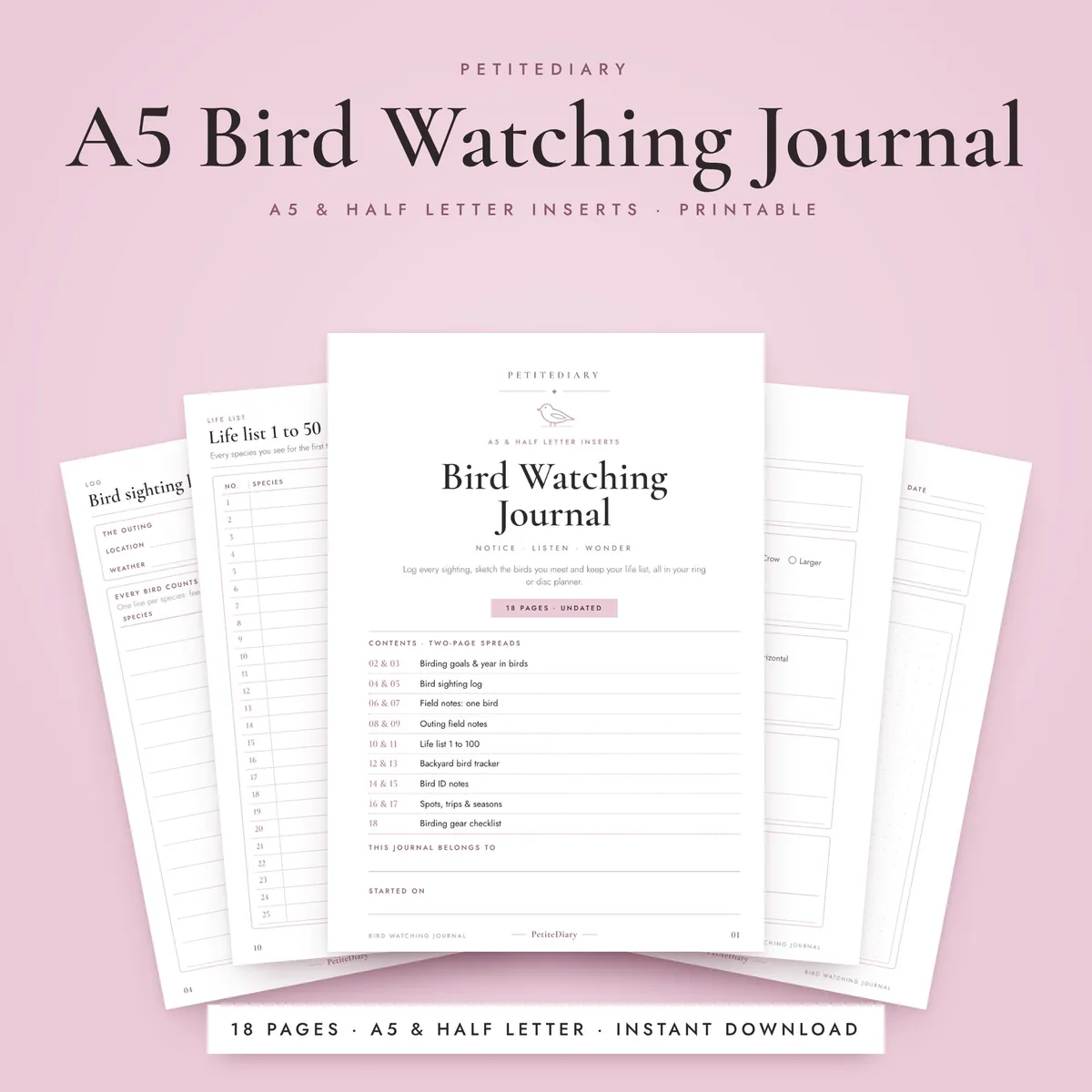 A5 Bird Watching Journal
