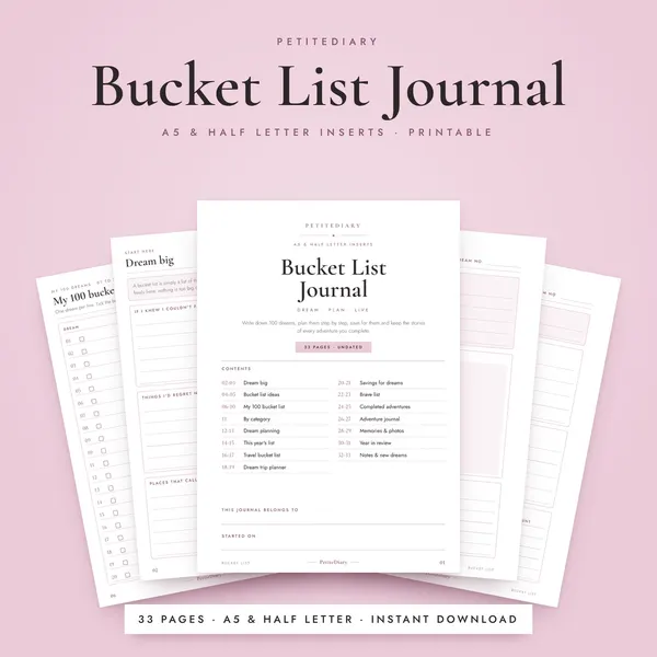 Bucket List Journal A5 & Half Letter Inserts