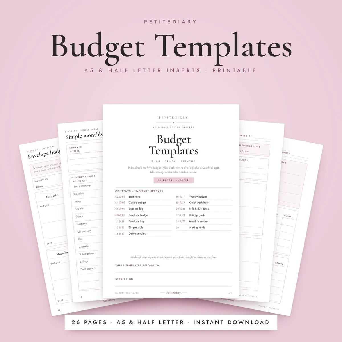 Budget Templates A5 & Half Letter Inserts