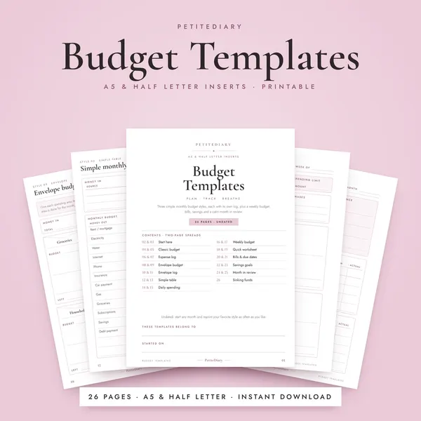 Budget Templates A5 & Half Letter Inserts