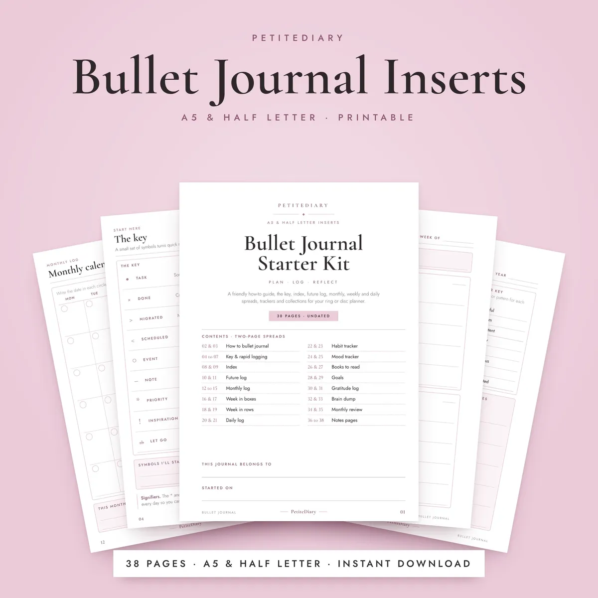 Bullet Journal A5 & Half Letter Inserts