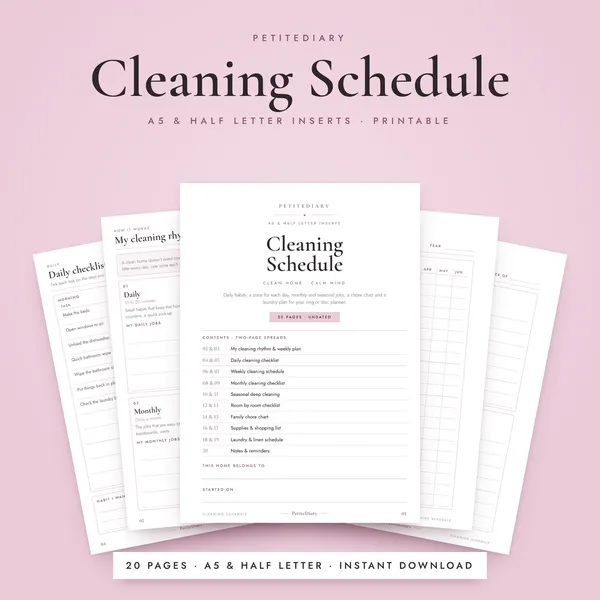 Cleaning Schedule A5 & Half Letter Inserts