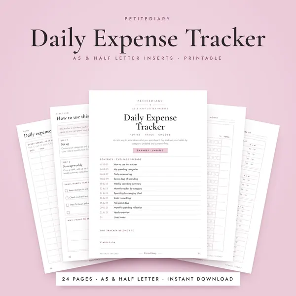 Daily Expense Tracker A5 & Half Letter Inserts