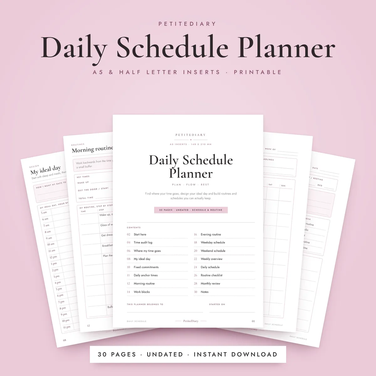 Daily Schedule Planner A5 & Half Letter Inserts