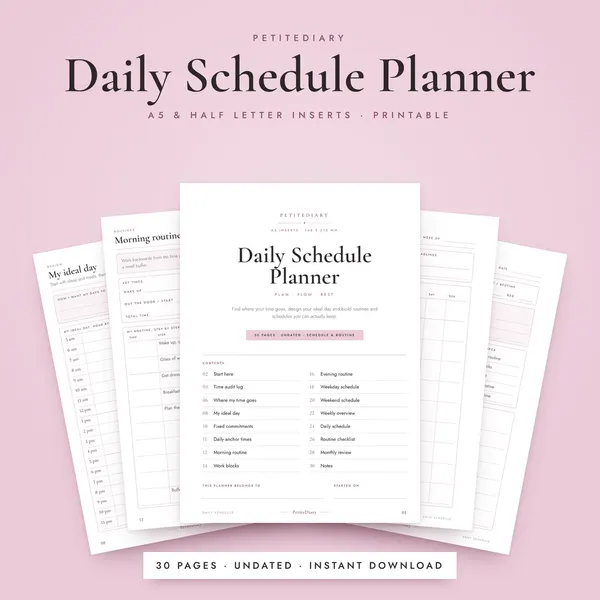 Daily Schedule Planner A5 & Half Letter Inserts