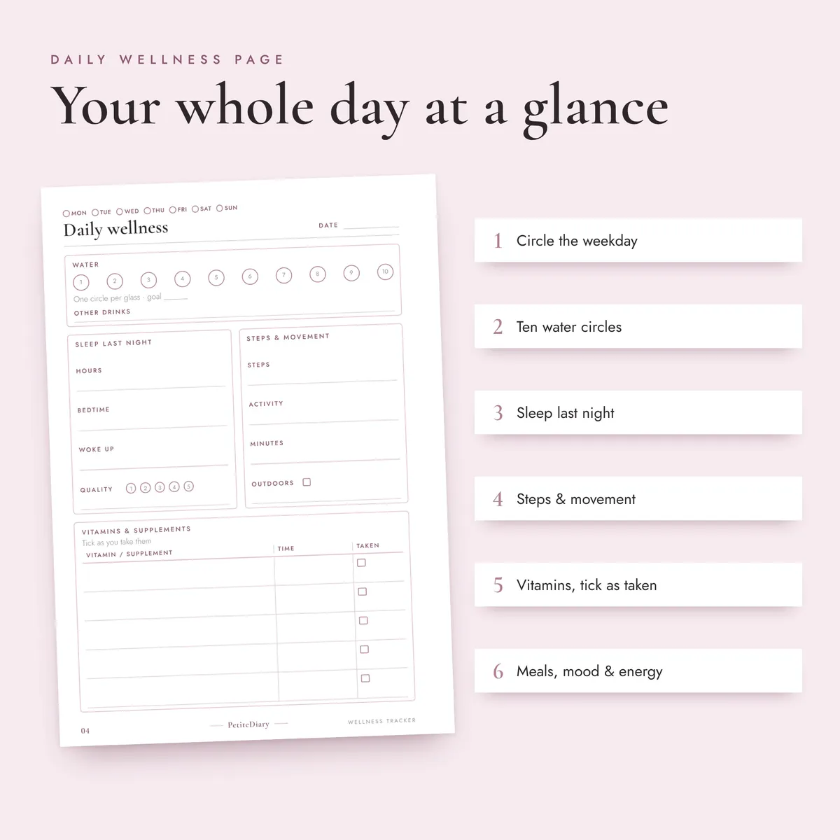 Daily Wellness Tracker A5 & Half Letter Inserts, image 3
