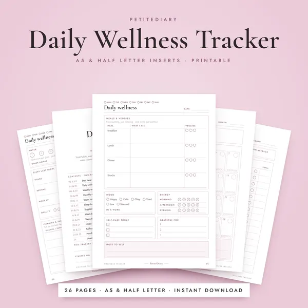 Daily Wellness Tracker A5 & Half Letter Inserts