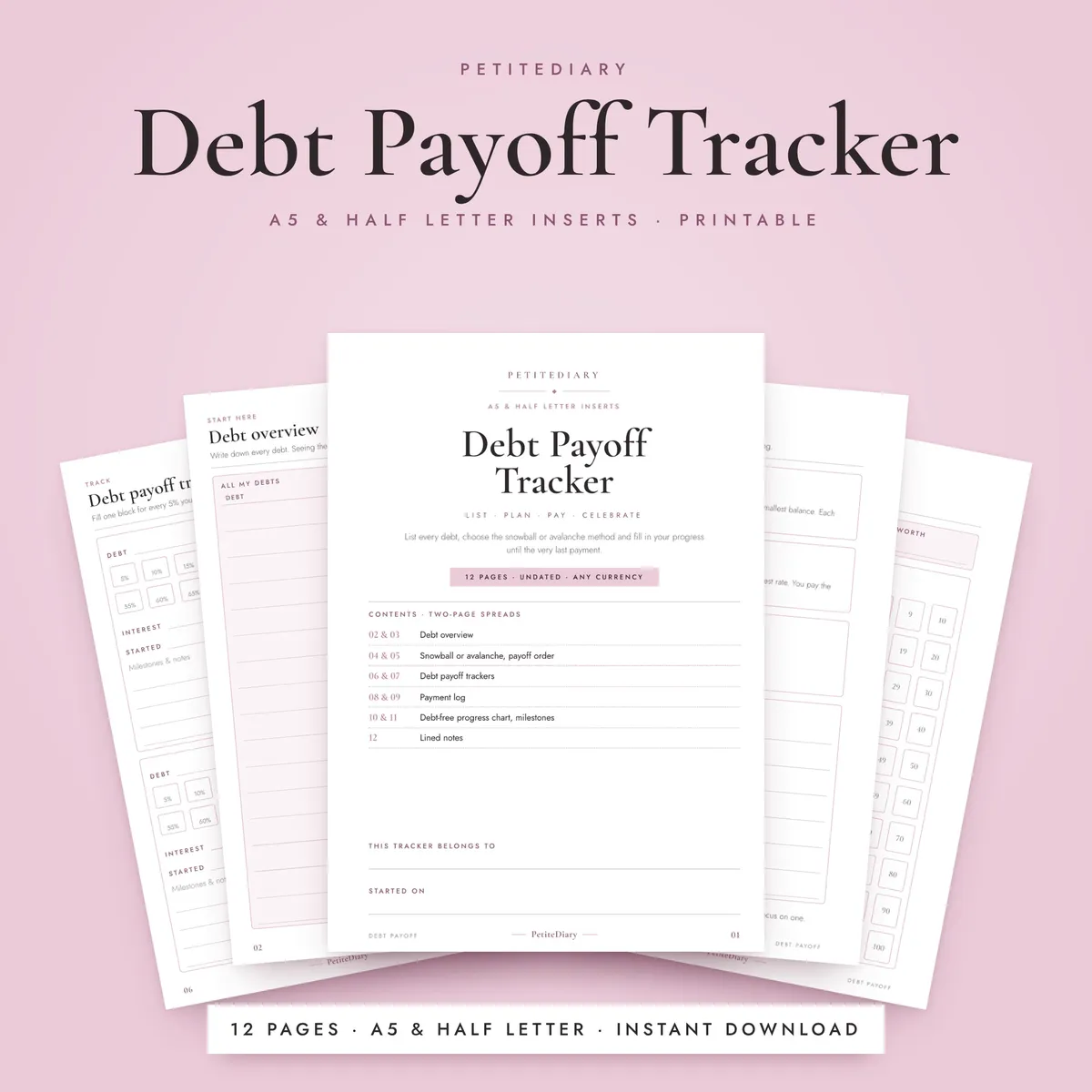 Debt Payoff Tracker A5 & Half Letter Inserts