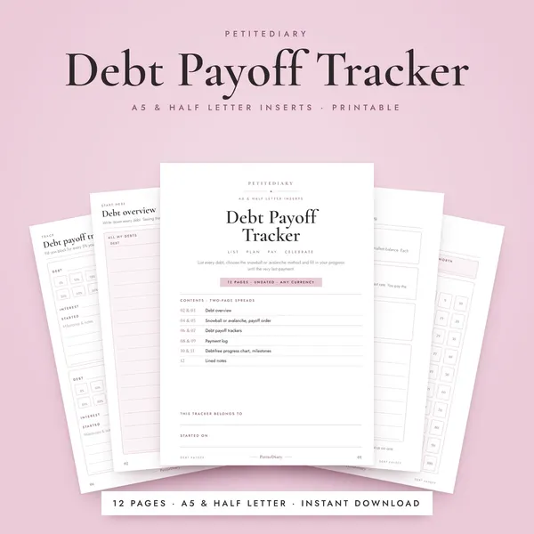 Debt Payoff Tracker A5 & Half Letter Inserts