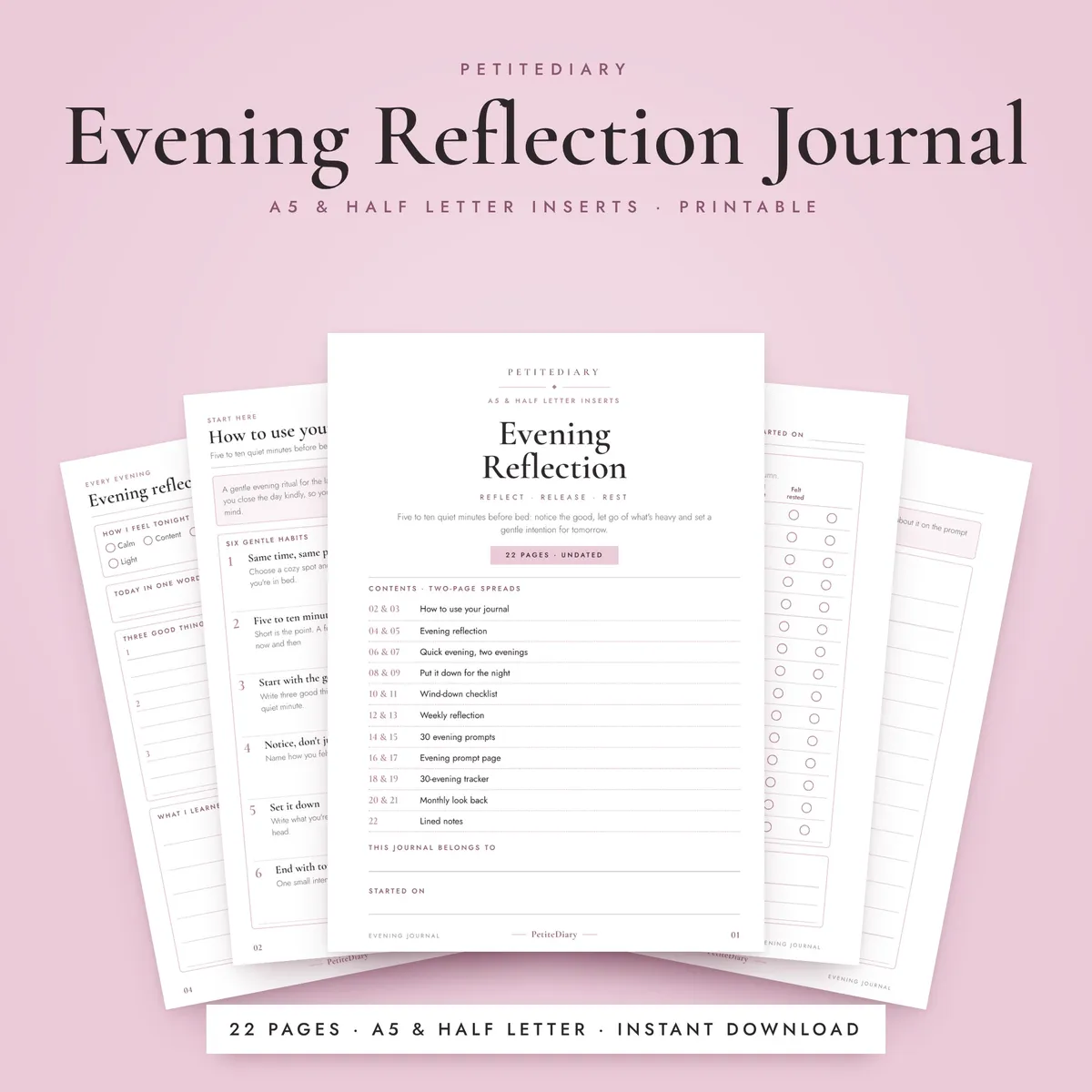 Evening Reflection Journal A5 & Half Letter Inserts