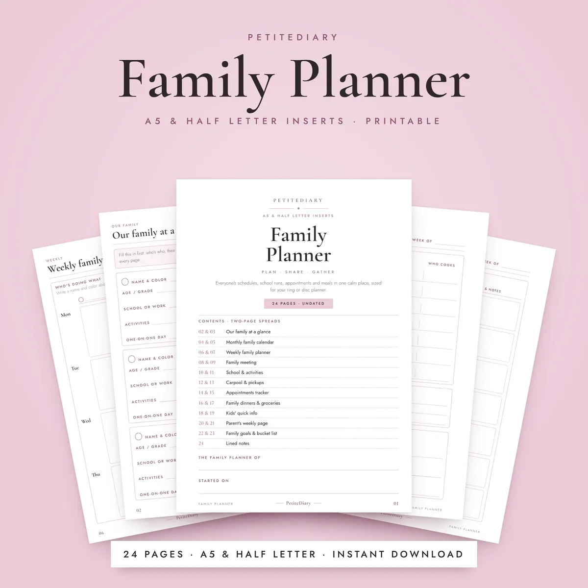 Family Planner A5 & Half Letter Inserts