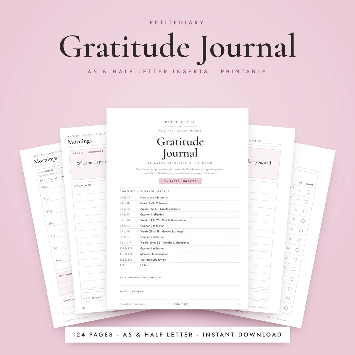 Gratitude Journal A5 & Half Letter Inserts