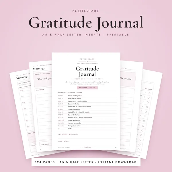 Gratitude Journal A5 & Half Letter Inserts