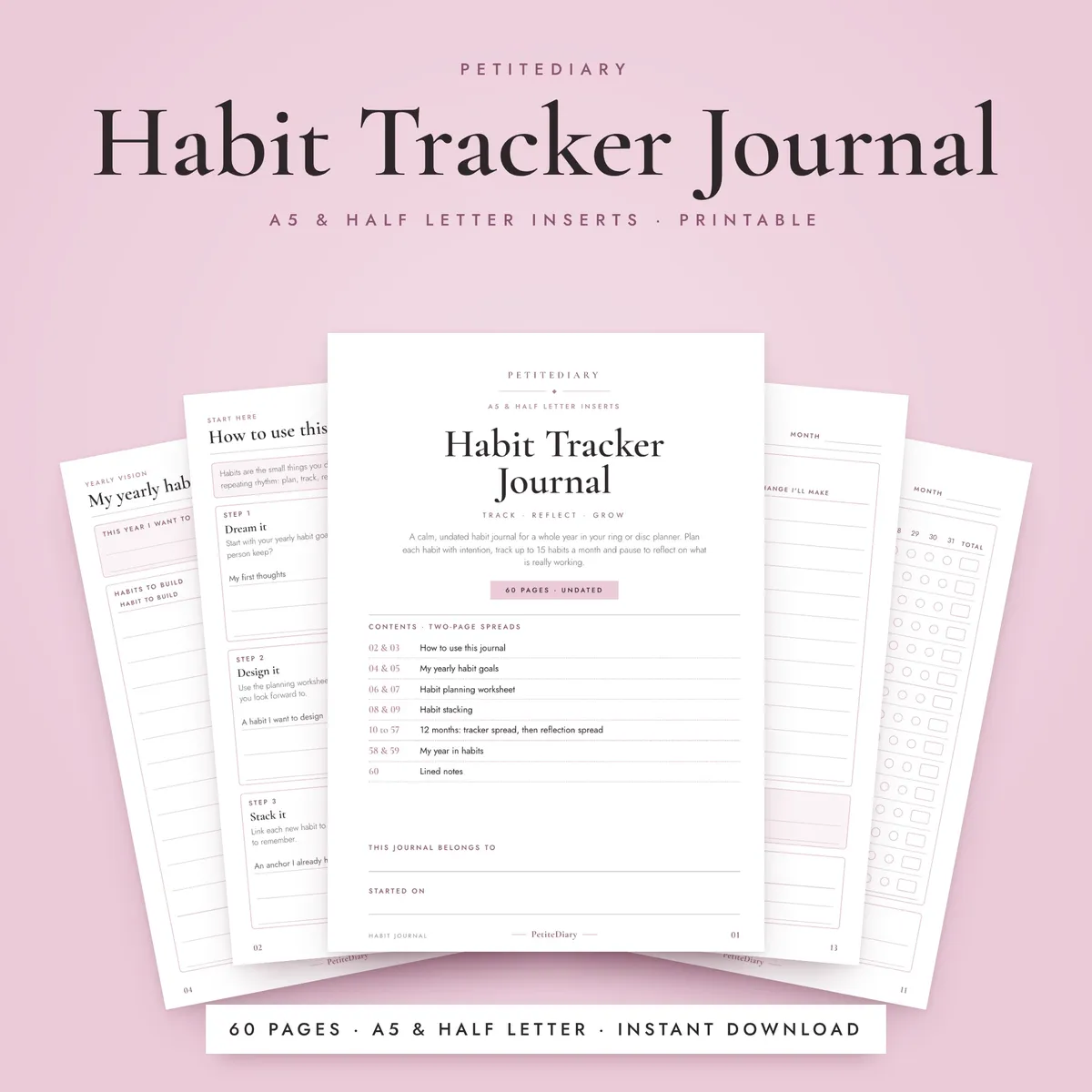 Habit Tracker Journal A5 & Half Letter Inserts