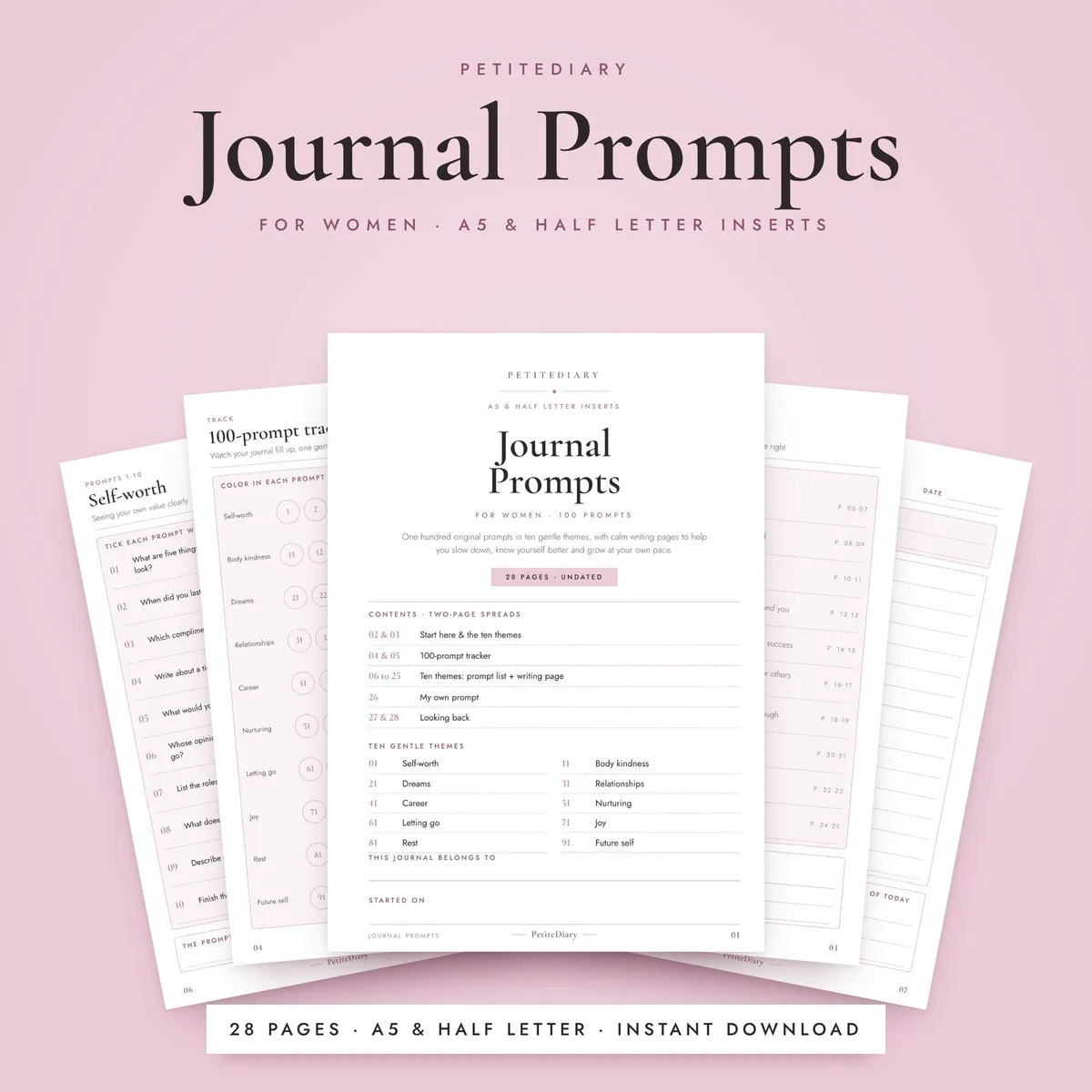 Journal Prompts for Women A5 & Half Letter Inserts