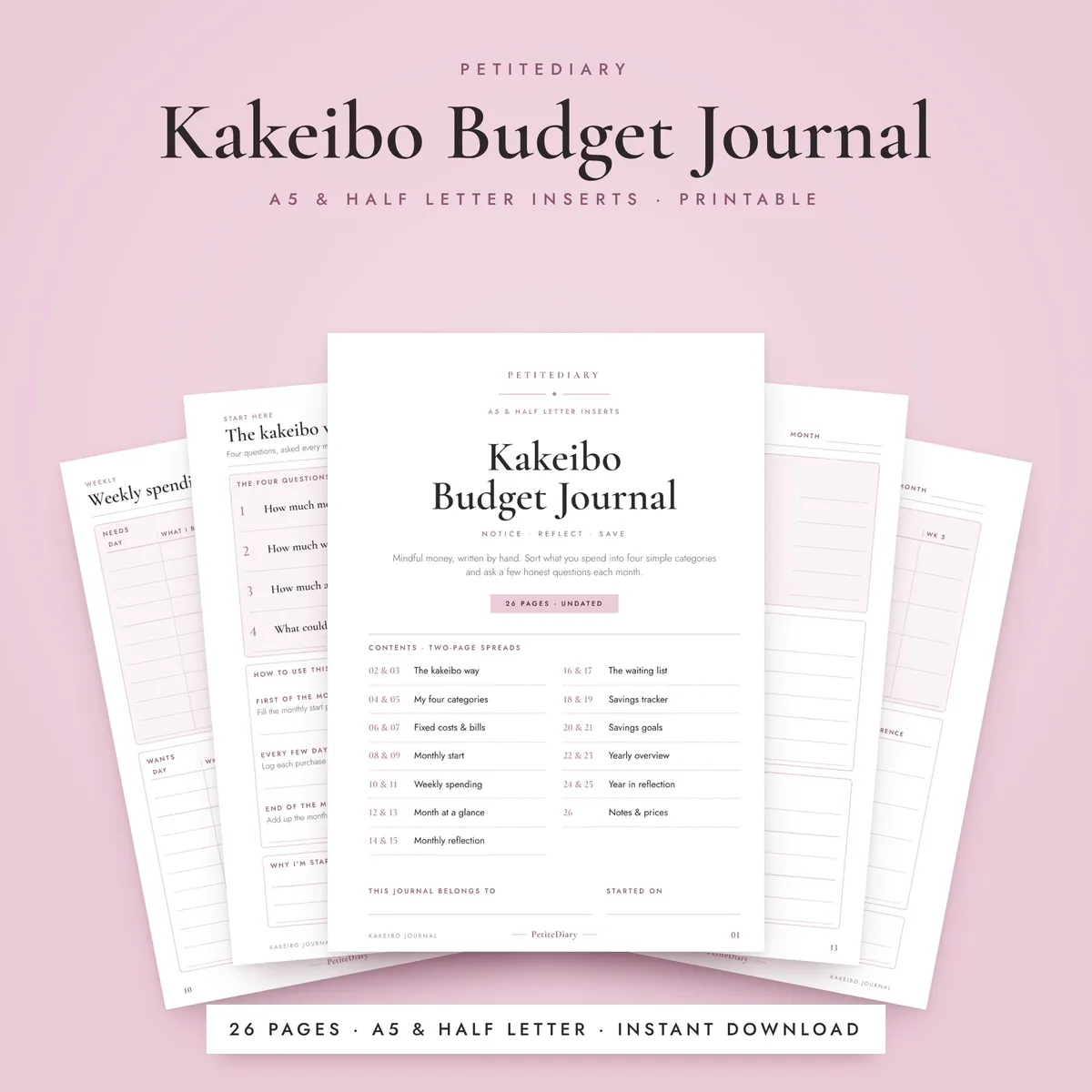 Kakeibo Budget Journal A5 & Half Letter Inserts