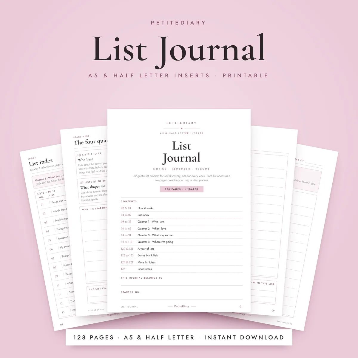 List Journal A5 & Half Letter Inserts