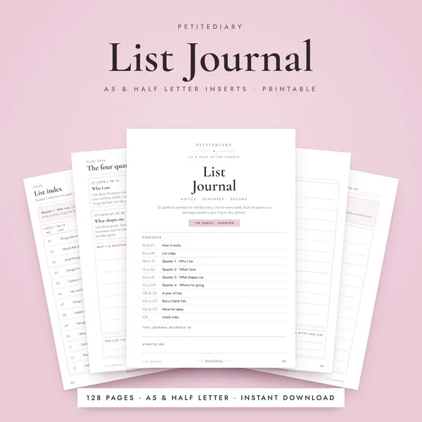 List Journal A5 & Half Letter Inserts