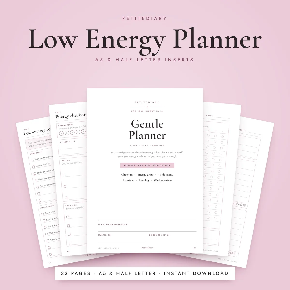 Low Energy Planner A5 & Half Letter Inserts