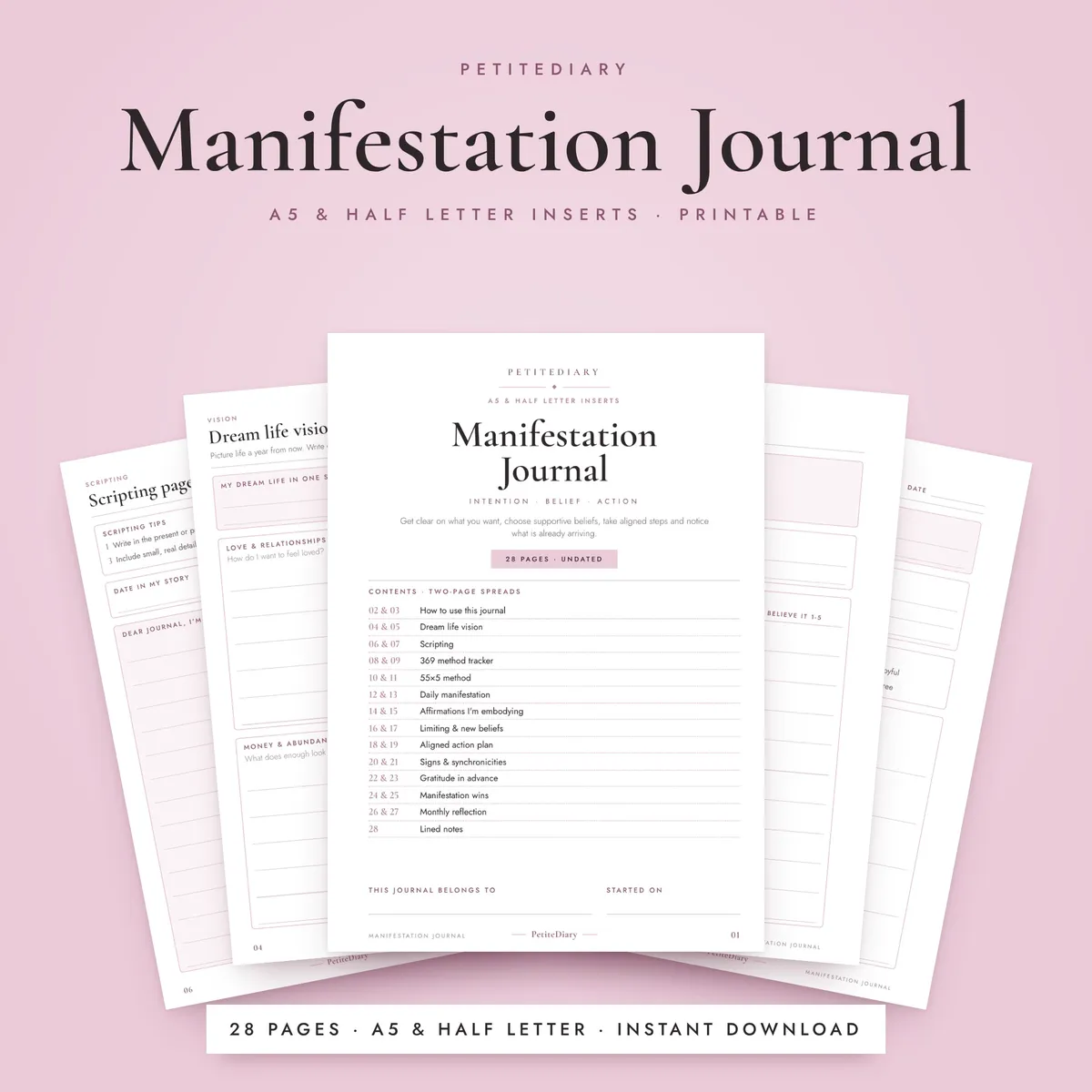Manifestation Journal A5 & Half Letter Inserts