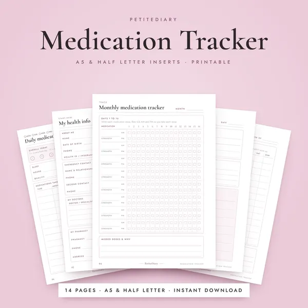 Medication Tracker A5 & Half Letter Inserts