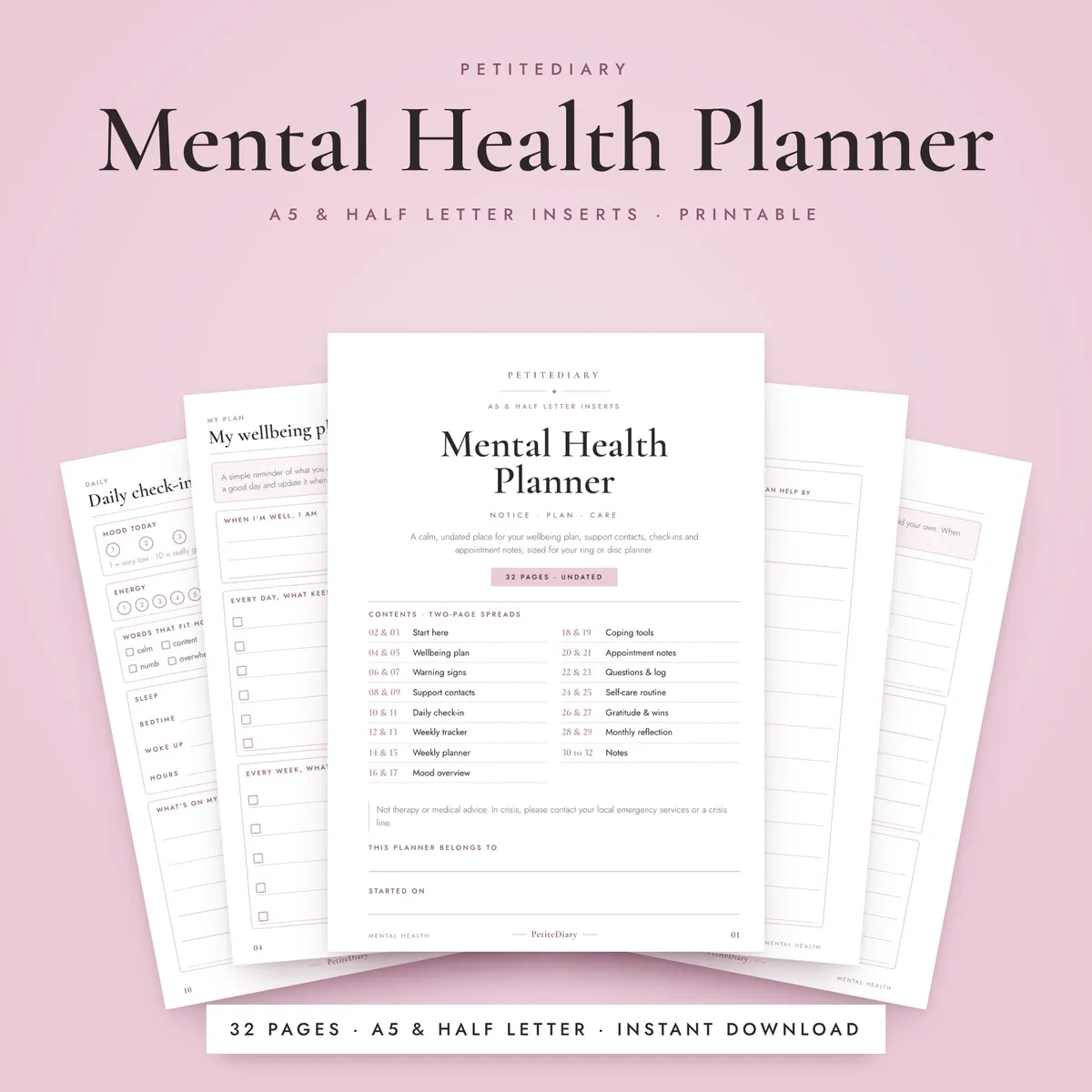 Mental Health Planner A5 & Half Letter Inserts