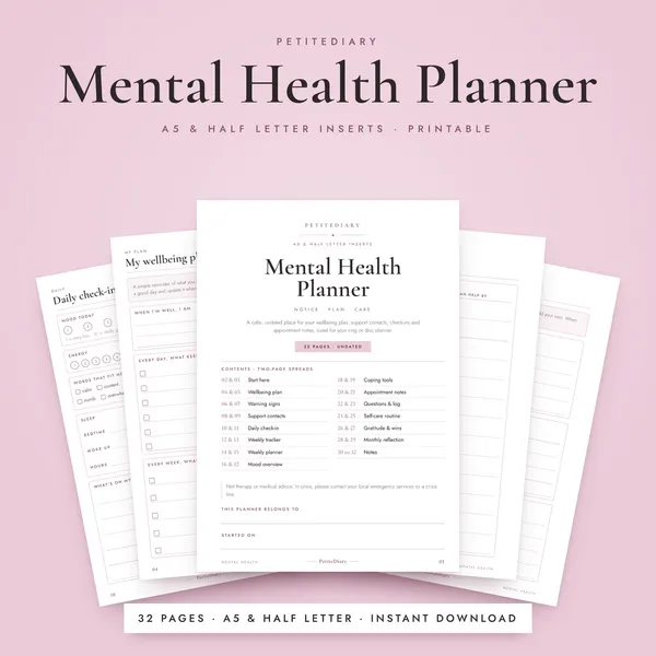 Mental Health Planner A5 & Half Letter Inserts