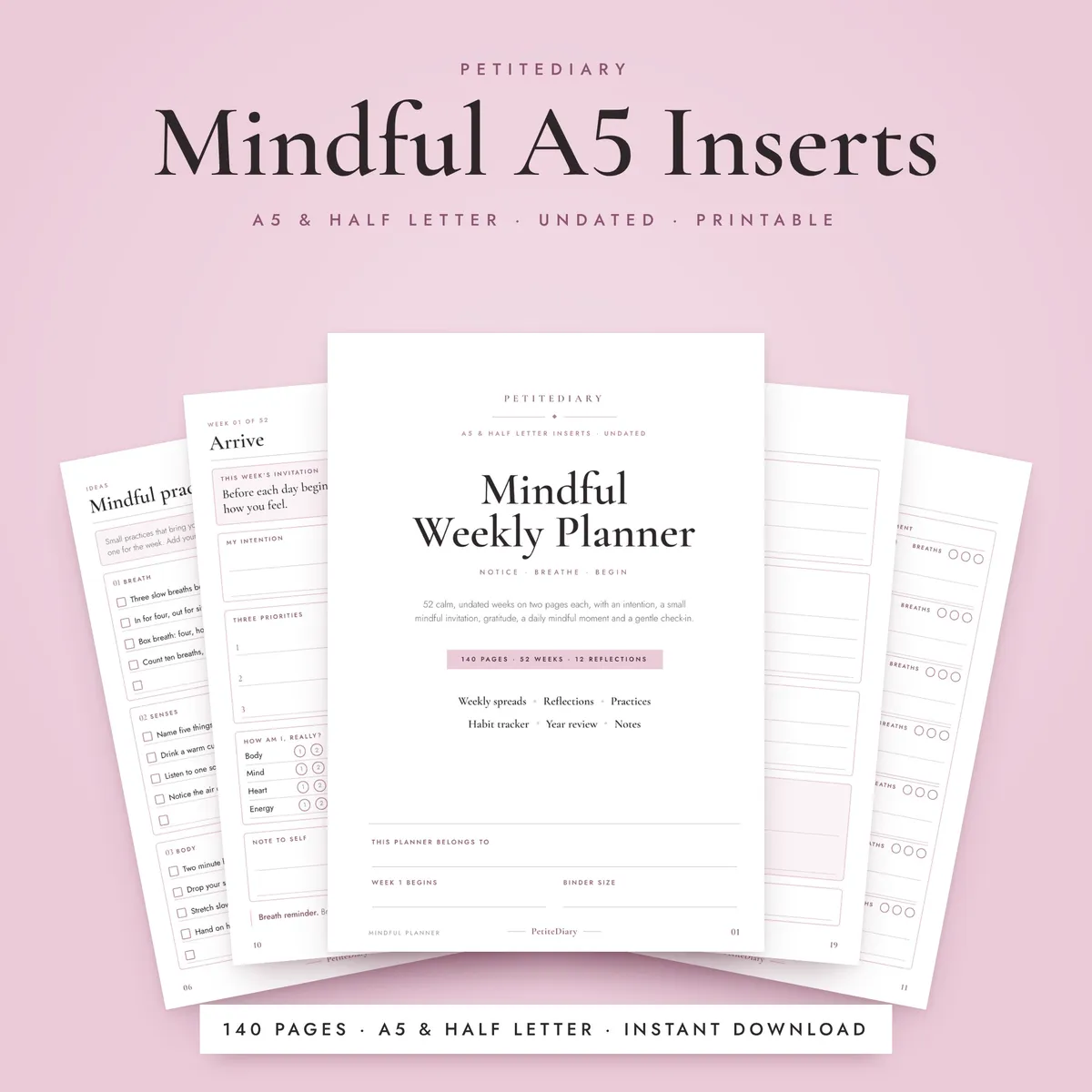 Mindful Planner A5 & Half Letter Inserts