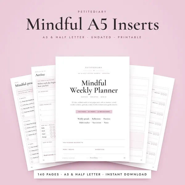 Mindful Planner A5 & Half Letter Inserts