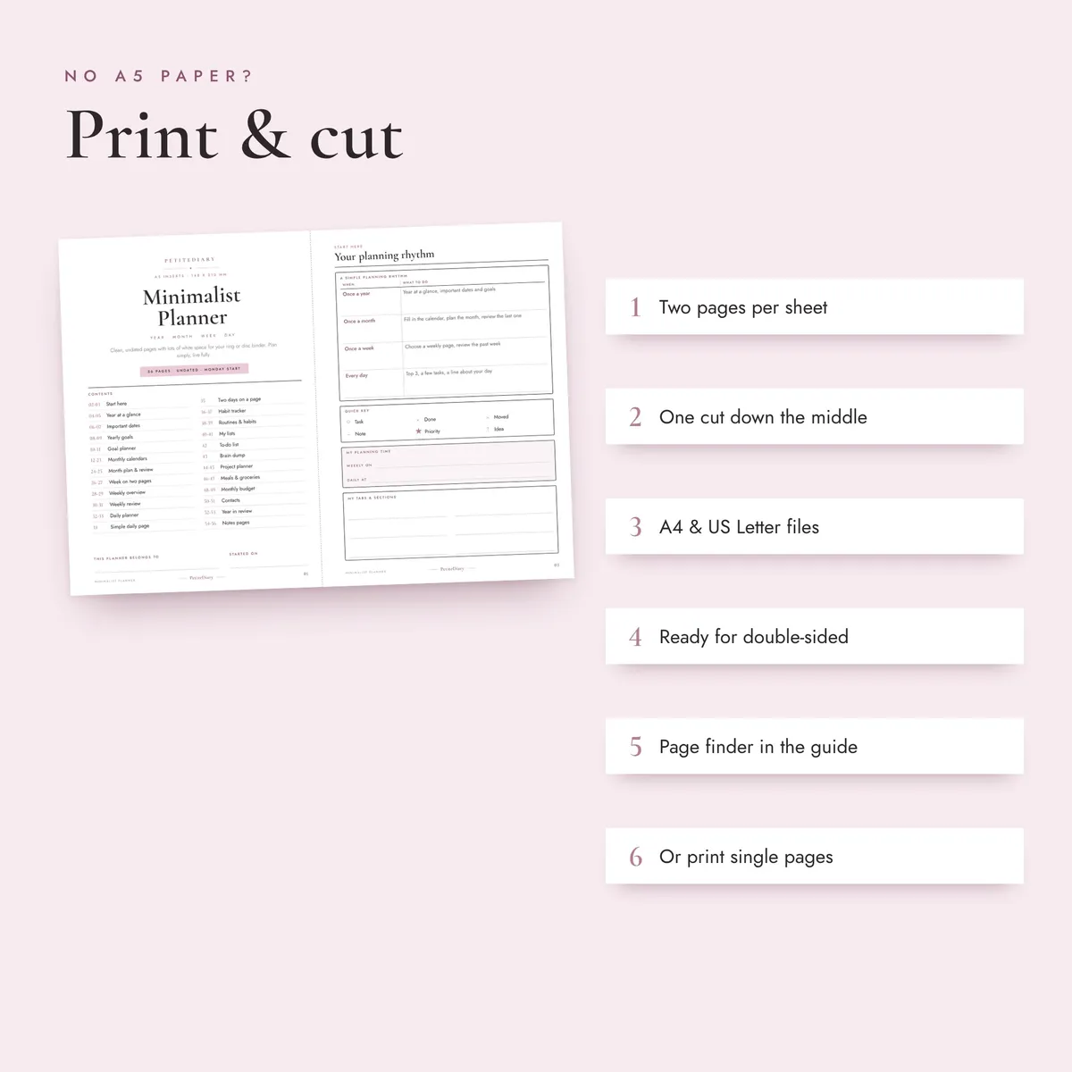 Minimalist Planner A5 & Half Letter Inserts, image 4