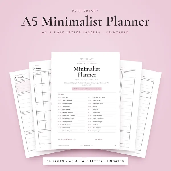 Minimalist Planner A5 & Half Letter Inserts