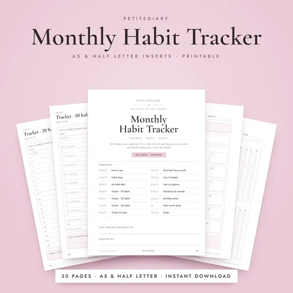 Monthly Habit Tracker A5 & Half Letter Inserts