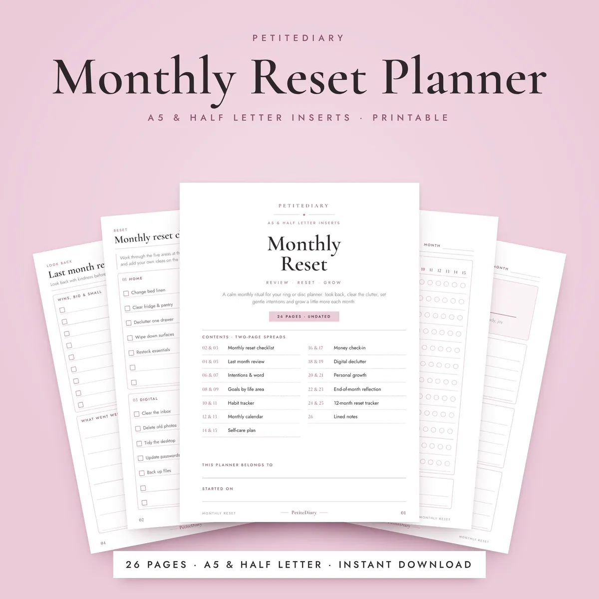 Monthly Reset Planner A5 & Half Letter Inserts
