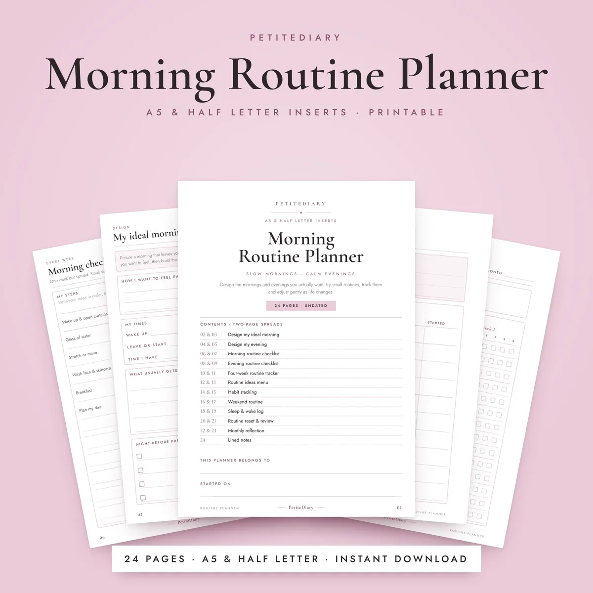 Morning Routine Planner A5 & Half Letter Inserts