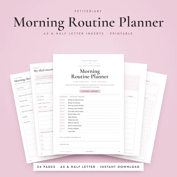 Morning Routine Planner A5 & Half Letter Inserts