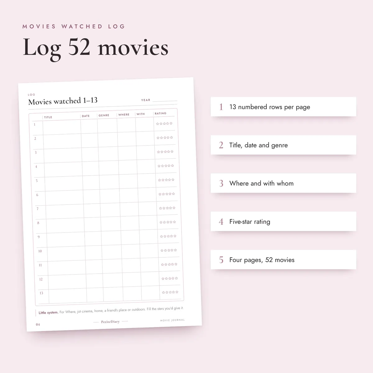Movie Journal A5 & Half Letter Inserts, image 3