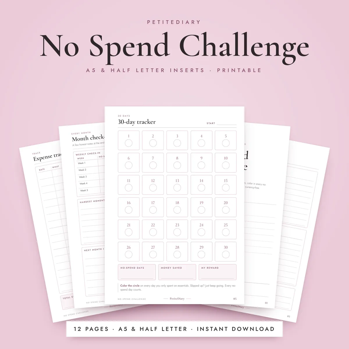 No Spend Challenge A5 & Half Letter Inserts