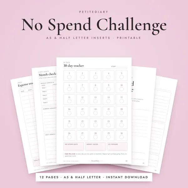 No Spend Challenge A5 & Half Letter Inserts